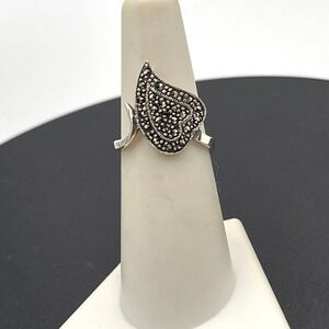 Marsala Marcasite 925 Sterling Silver Leaf Swirl Ring 3 grams Sz 6.75